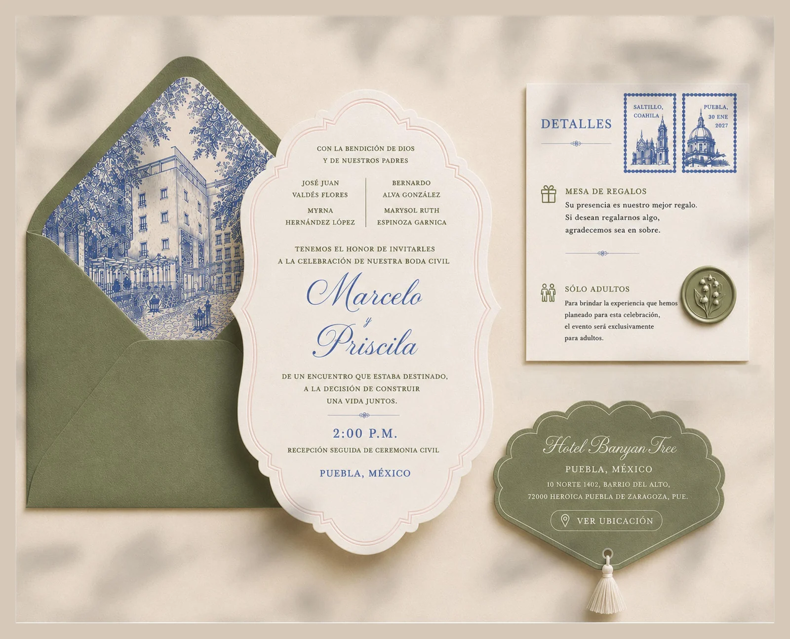 Invitación de boda de Marcelo y Priscila — 30 de enero de 2027, Puebla, México
